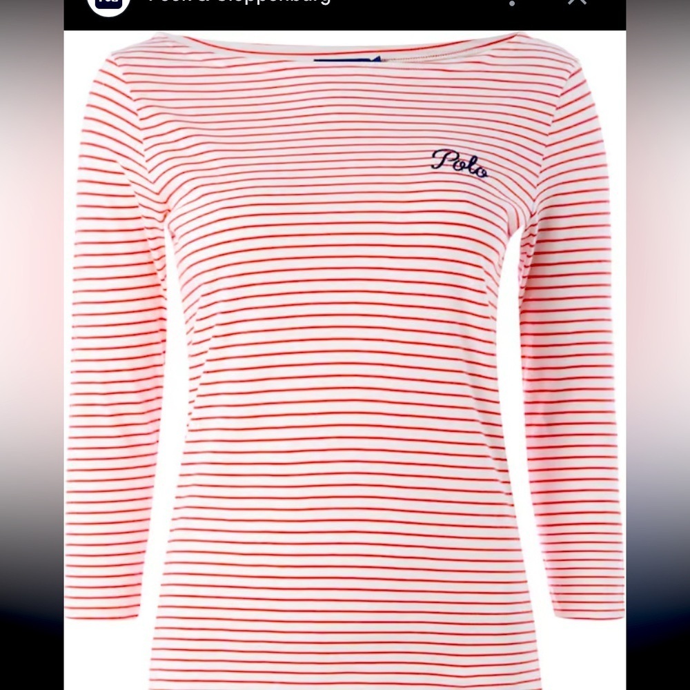 Polo by Ralph Lauren Women's Red Striped Top shirt logo cursive fall casual